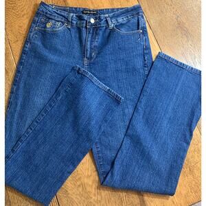 Vintage RocaWear Stretch Boot Cut Blue Jeans Gold Embroidered Pockets Sz 14